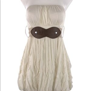 January7 Strapless BodyCon Cream Ruffle Mini Dress